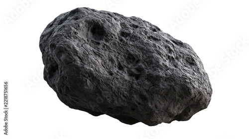 Dark grey textured asteroid rock with craters and uneven surface