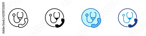 Telemedicine Doctor Call Multiple Style Icon Design Vector - Stethoscope with phone handset in circle representing telemedicine, online doctor consultation, and medical hotline