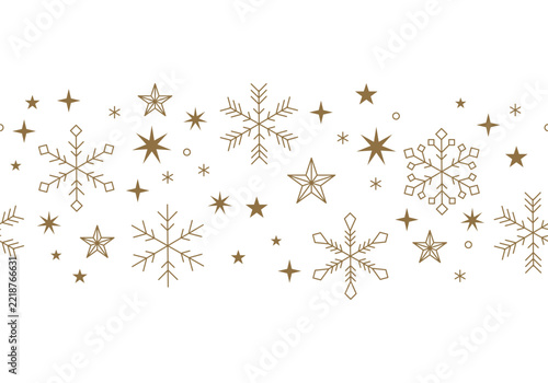 Gold snowflakes and stars border frame isolated on transparent background