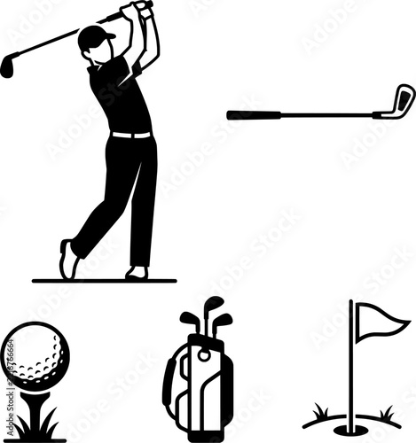 Golfer Swing Equipment Icon Set