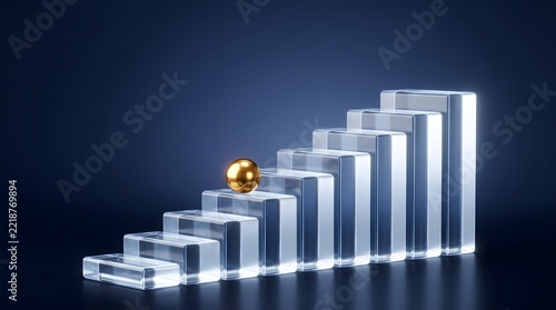 Gold Ball Hanging Down from Glass Base, Elegant Luxury Decoration and Minimalist 3D Still Life Concept