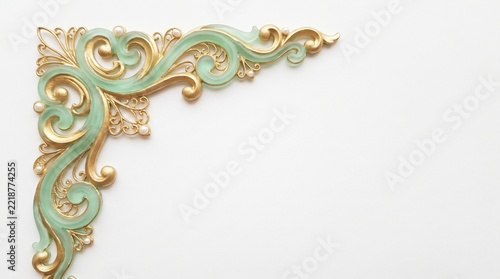 Ornate Decorative Corner Element with Gold and Mint Green Accents.