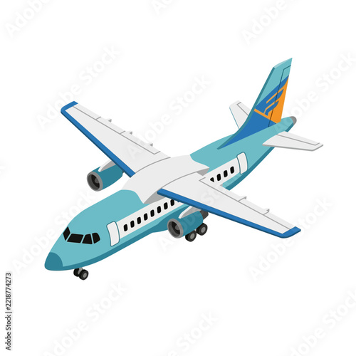 Modern Passenger Jet Airplane Blue and White Isolated on Transparent Background