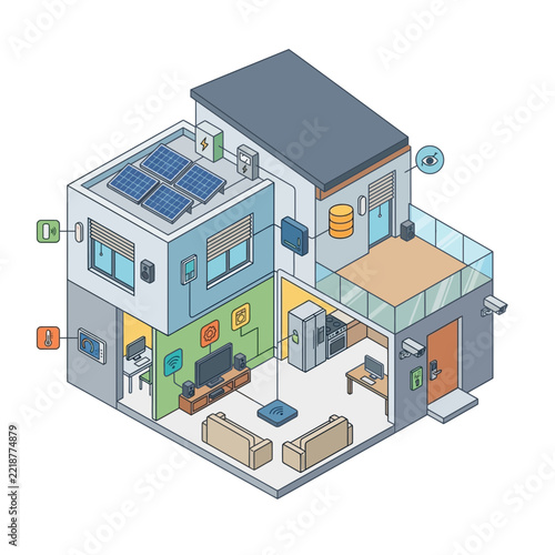 Smart Home Technology Isometric Illustration Automation Security Energy Efficiency Connectivity