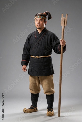 Chinese Qin Dynasty Man with a Slanted Bun