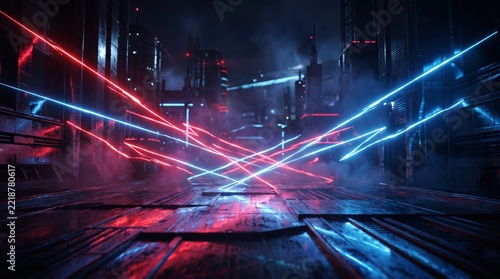 Futuristic Neon Lights Abstract Background with Red and Blue Glow.