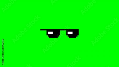 Pixel Art Sunglasses Thug Life Meme Graphic on Green Screen Chroma Key