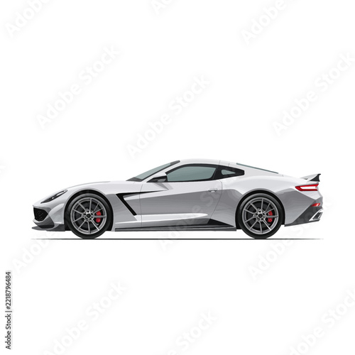 Silver luxury sports car parked in profile view isolated on transparent background, Vector