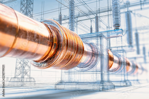Copper cables connect electrical components in a power transmiss