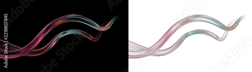 Abstract 3d render of a flowing iridescent ribbon isolated on transparent background