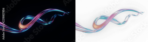 Abstract 3d render of a flowing iridescent ribbon with a metallic gradient, featuring elegant curves and a glossy finish, isolated on transparent background