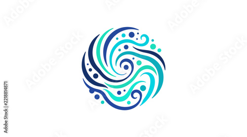 Ocean Currents Vector Logo Featuring Blue and Turquoise Water Swirl