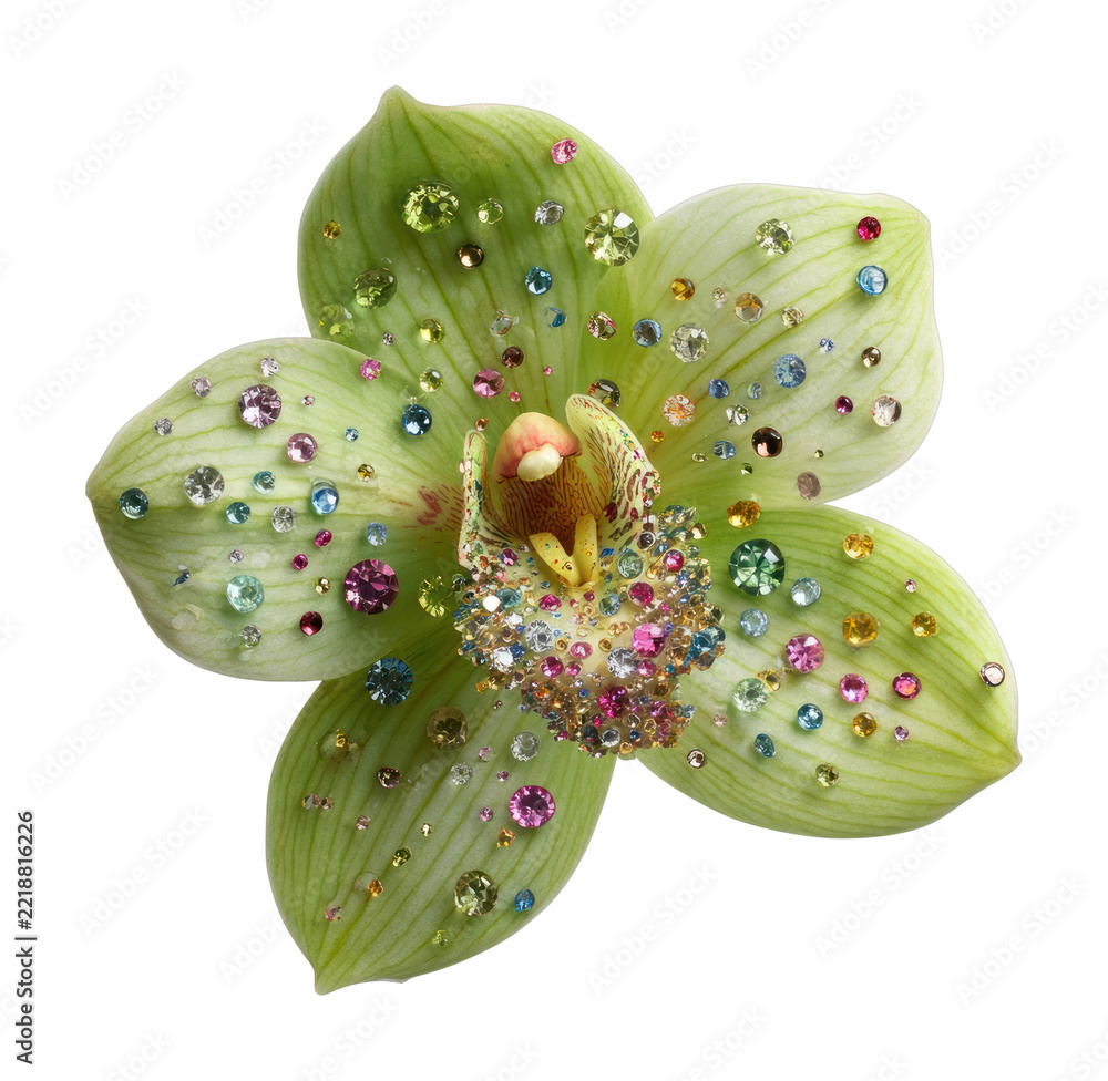 Fototapeta premium PNG Orchid adorned with colorful gems.