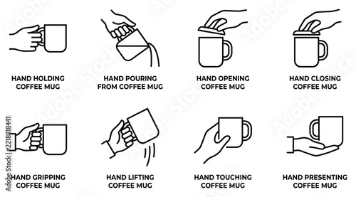 Hand holding coffee mug vector illustration for design.