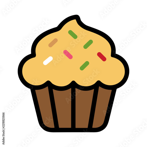 Colorful Cupcake Topped with Cream Frosting and Sprinkles on a Simple Background