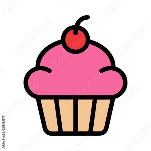 Colorful Cupcake with Pink Frosting and Cherry on Top Against a Simple Background