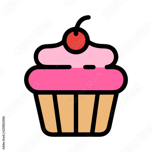 Colorful Cupcake With Pink Frosting And Cherry On Top Representing A Sweet Delight
