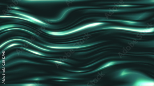 Rippling Teal and Green Metallic Fabric Texture abstract background