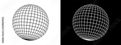 Wireframe globe sphere model with grid lines, 3d vector illustration of a planet or earth concept isolated on transparent background