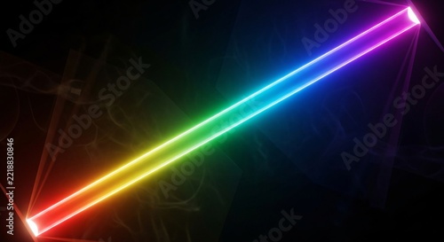 Rainbow laser beam cutting through dark smoke