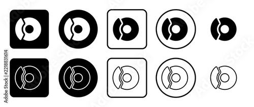 Set of ten auto brakes icons in filled and outline styles, plain or inside rounded squares and circles. Illustration on transparent background
