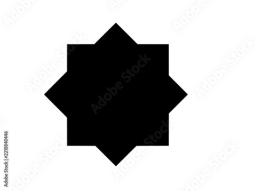 Eight pointed star shape icon in solid black with geometric star black silhouette vector