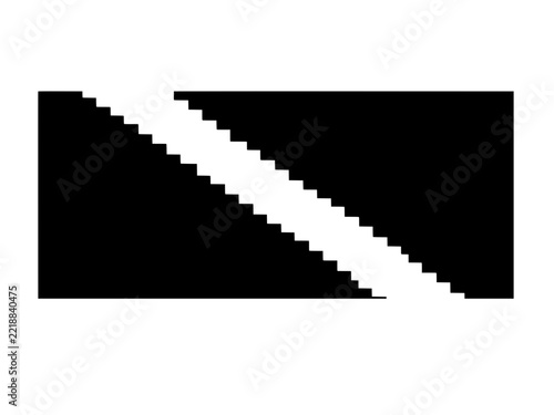Abstract geometric composition with a black diagonal staircase shape on a white background