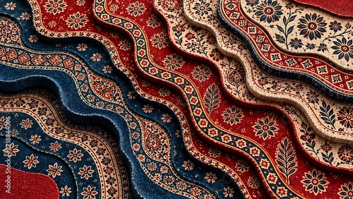 topographical elevation map background carved from traditional Indian block print fabric