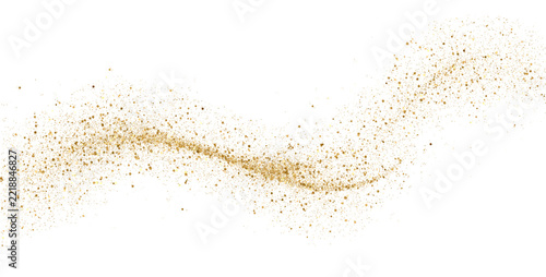 Golden glitter wave effect on transparent background. Sparkling dust particle stream overlay PNG