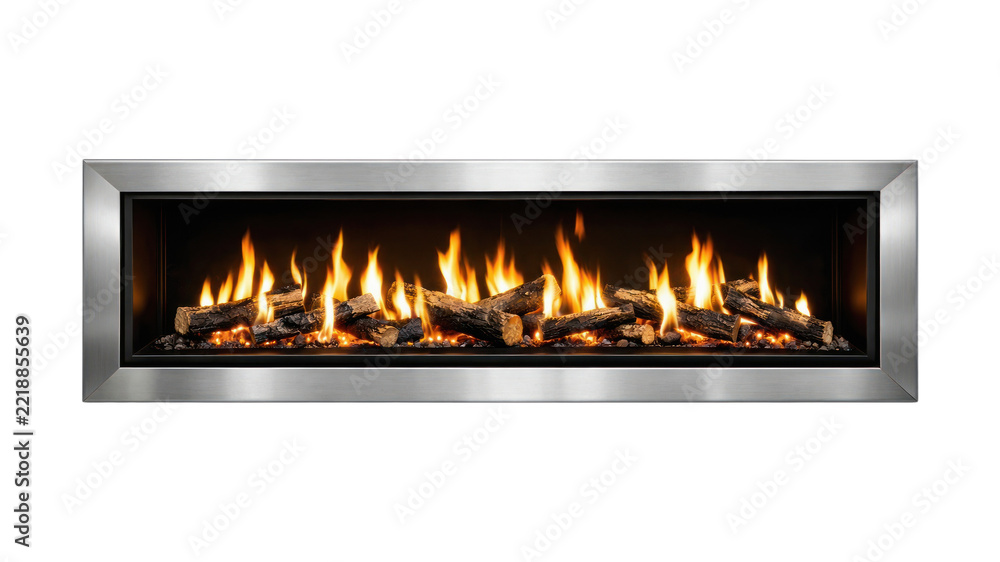 Naklejka premium PNG Modern linear fireplace with flames.
