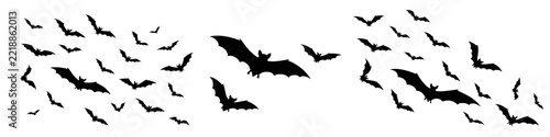 Flock of bats flying in the dark night sky for Halloween horror concept banner