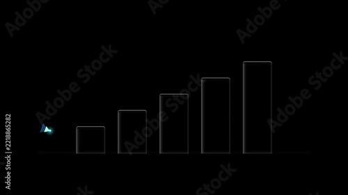 A 3D-like abstract financial growth chart with ascending bars and a curved upward arrow.
