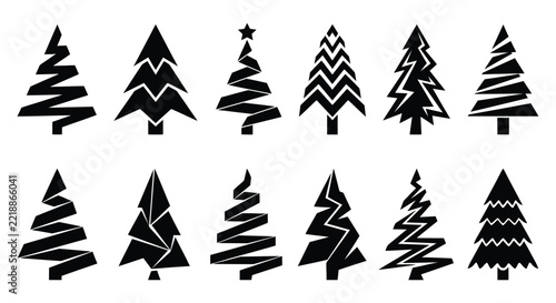 Black silhouette christmas tree shapes collection vector illustration