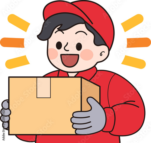 택배 상자를 든 배송 기사 일러스트