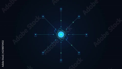 A floating spherical financial core that activates a network ecosystem through a controlled compression and radial energy release.