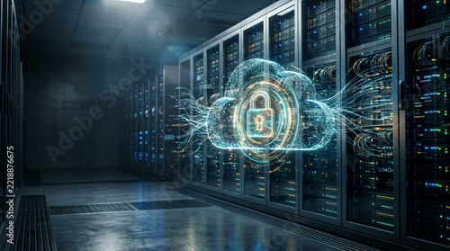 Cloud data security concept in modern server room