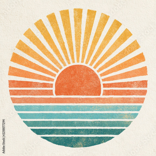 Retro Sunset Design with Vintage Elements Perfect for Print on Demand Projects