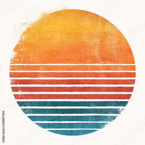 Vintage Retro Sunset Design with Colorful Stripes for Print on Demand Projects and Artwork