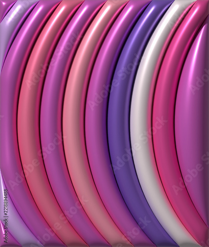 Abstract background with 3D glossy lines and waves in shades of pink, purple, and white. 3D rendered illustration.