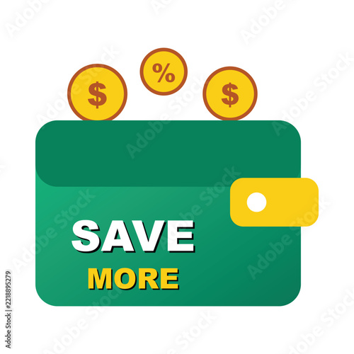 Save more wallet with coins for money saving graphic.