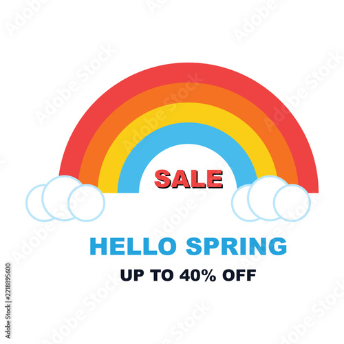 Spring sale with rainbow and clouds up to 40 percent off.