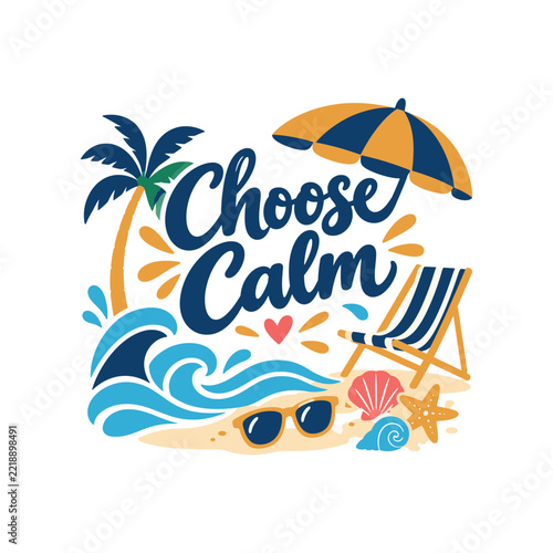 Choose Calm Beach Vacation Summer Illustration