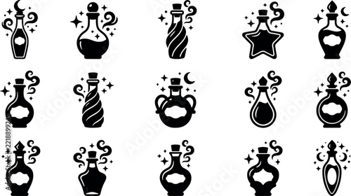 An extensive collection of halloween potion and magical vector icons beautifully designed and presented on a clean white background for versatile use