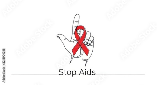 Stop Aids Red Ribbon Hand Gesture