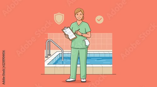 Healthcare Worker Checks Pool Safety and Hygiene | Isolated Cut Out