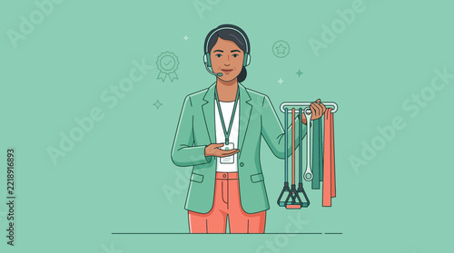 Fitness Instructor Holding Resistance Bands on Transparent Background