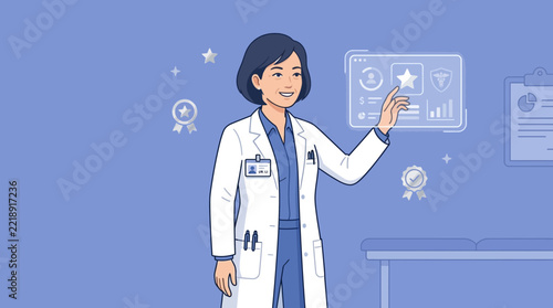 Female Doctor Interacting with Digital Health Interface, Healthcare Innovation