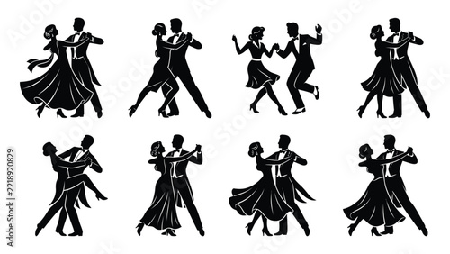 Couples dancing ballroom style in elegant poses