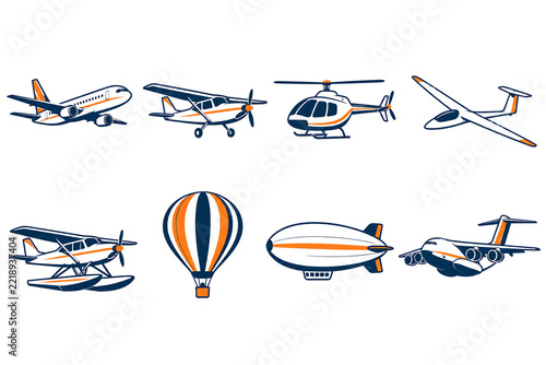 Generic aircraft type icon set on white