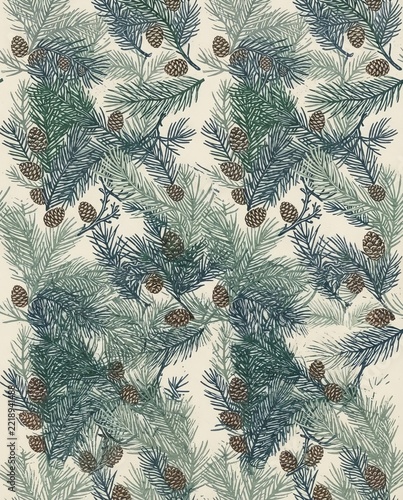 Evergreen Conifer Needle and Cone Pattern